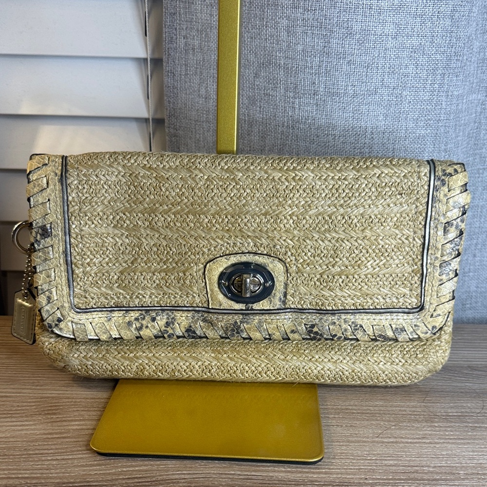Coach Hampton Straw & Python Clutch, Specifically… - image 1